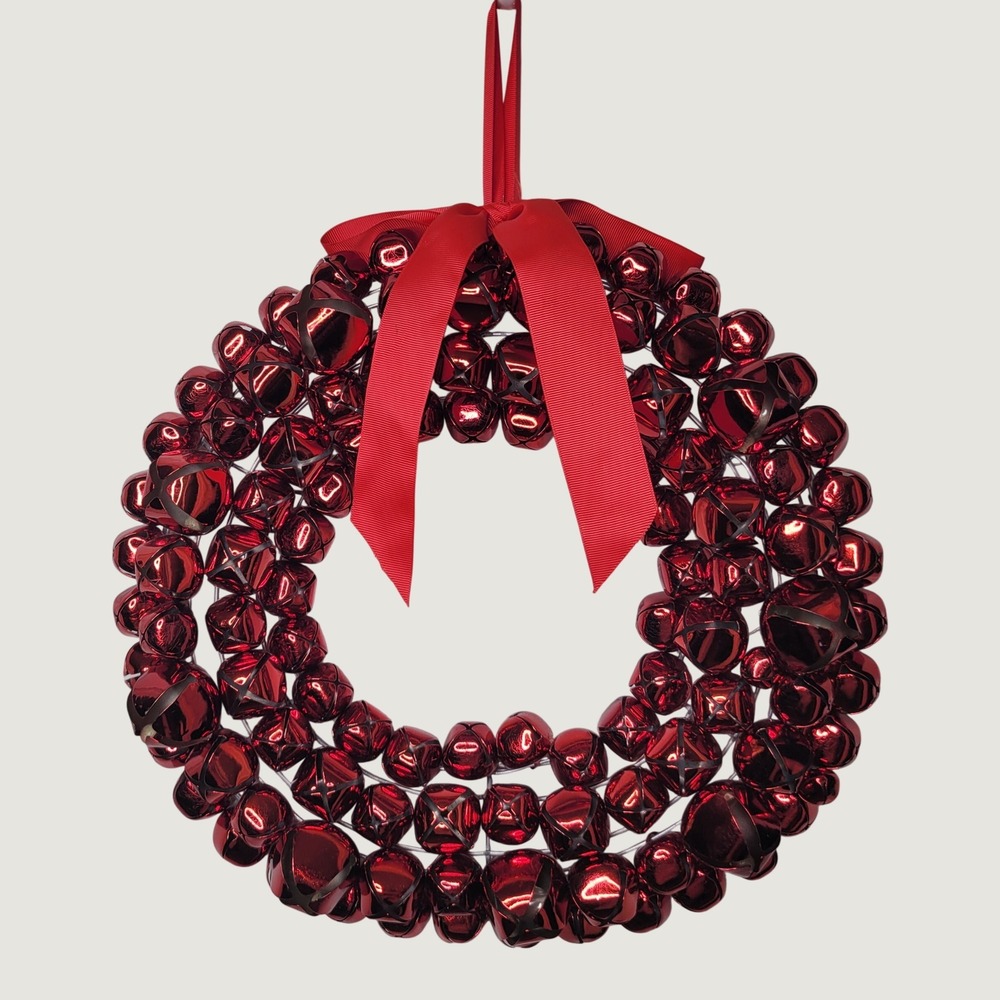 Williams Sonoma Red Jingle Bell Wreath Christmas Holiday Decor JNGLBLLWRRD 15in